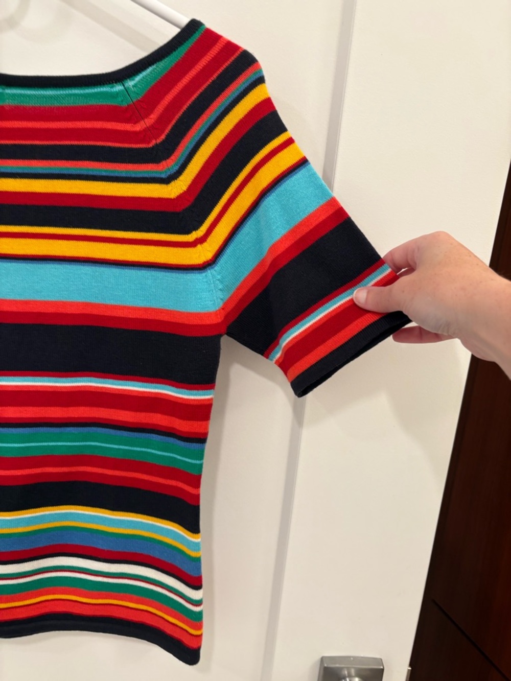 Vintage 90s Knit Cotton Blend Multicolor Stripe Paul Harris Design Sweater Sz S - Picture 7 of 8